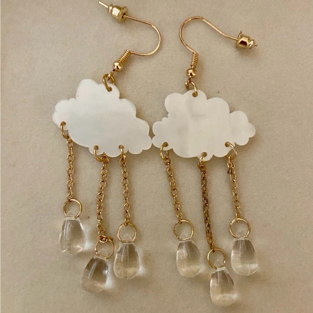 Cloud Dangle Earrings with Gold Chains
